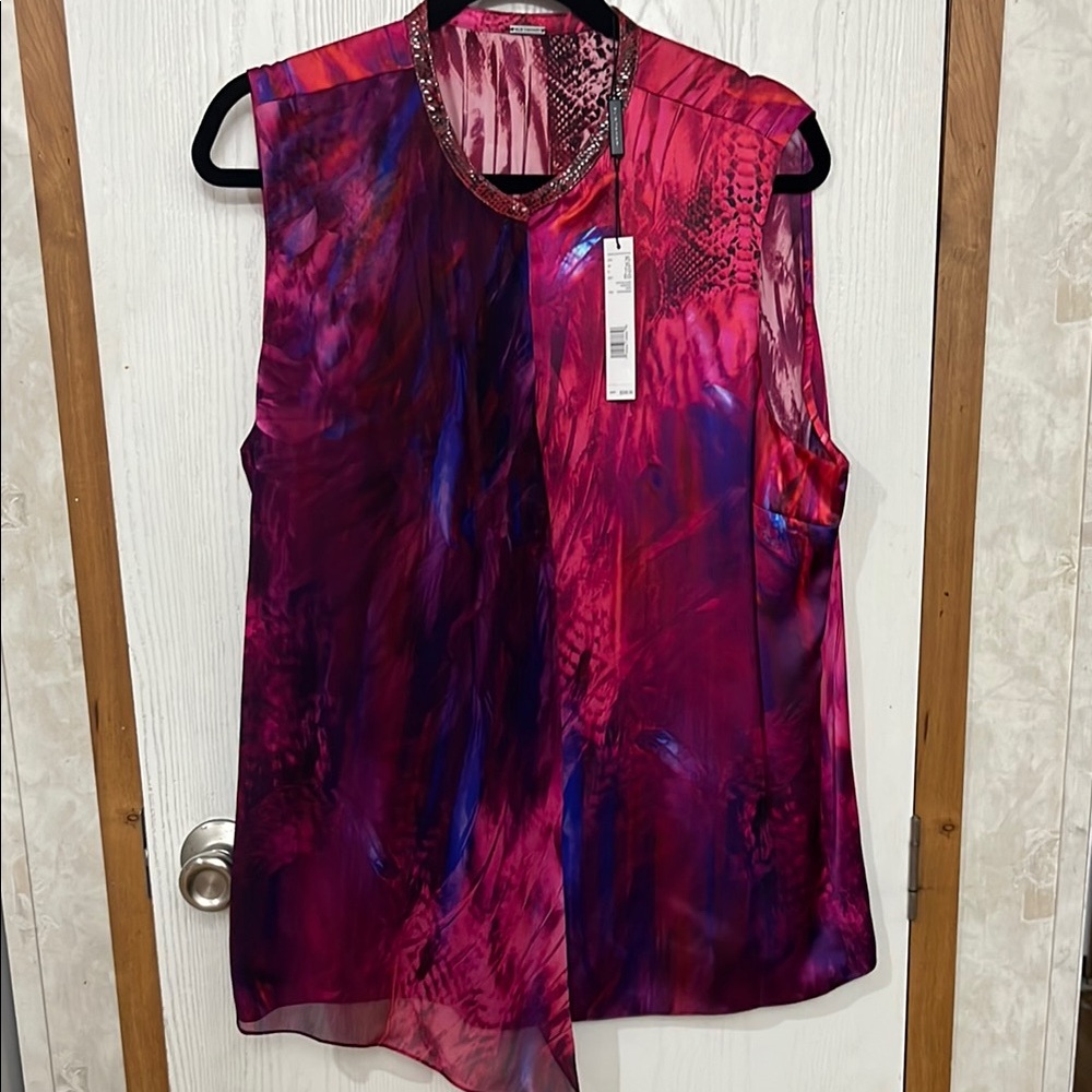 Elie Tahari Pink and Purple Asymmetrical Sleeveless Blouse